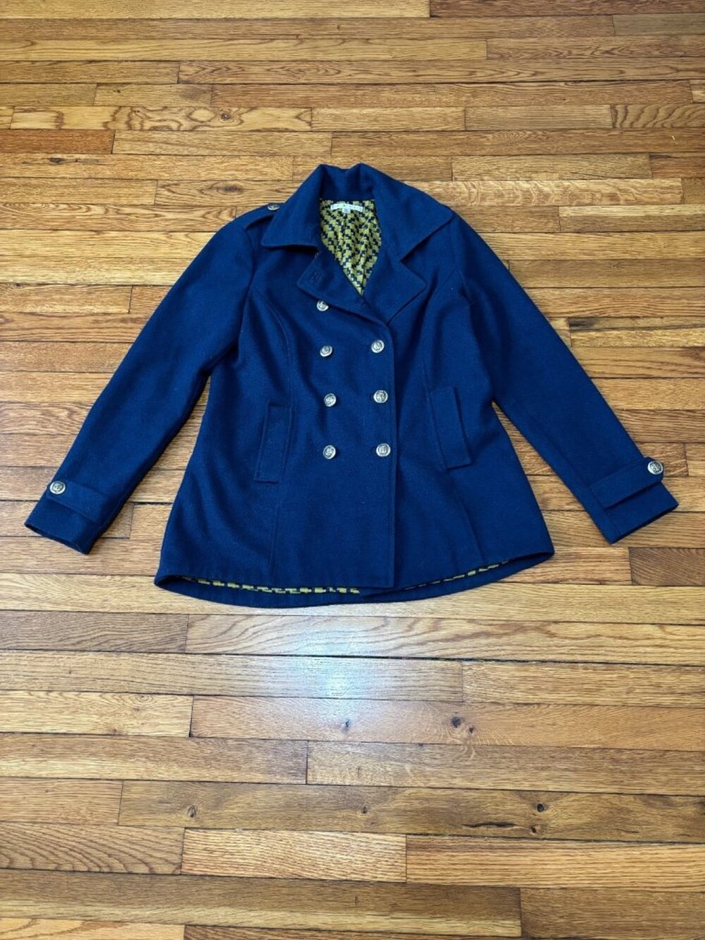 Cabi Womens Peacoat Size Medium Blue Double Breasted Wool Blend Lined Coat